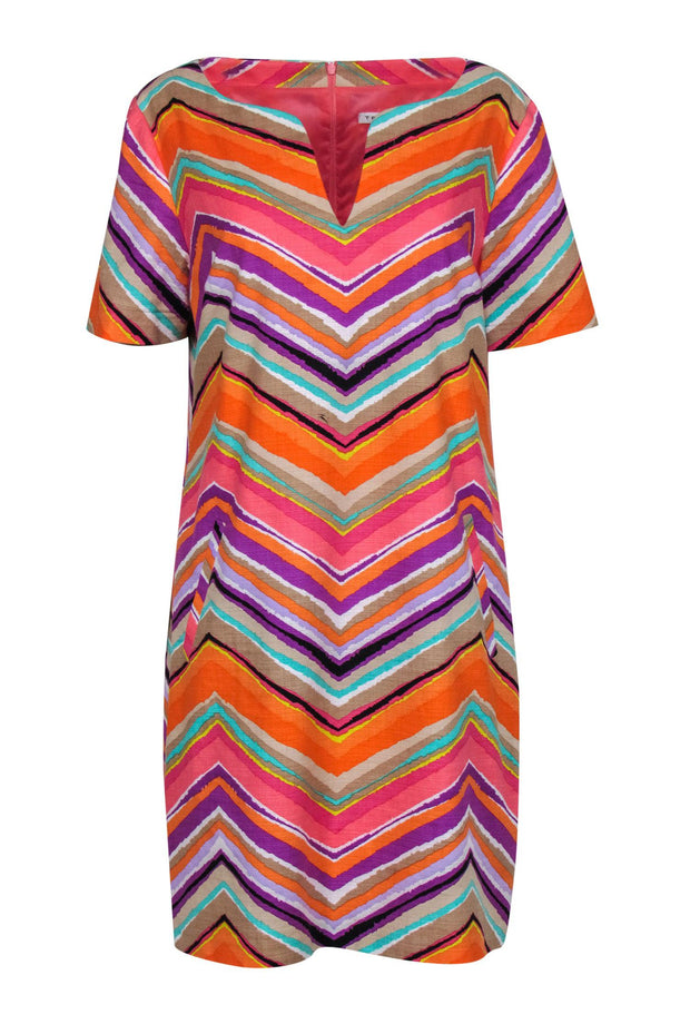 Current Boutique-Trina Turk - Multicolor Chevron Print Short Sleeve Shift Dress Sz 14