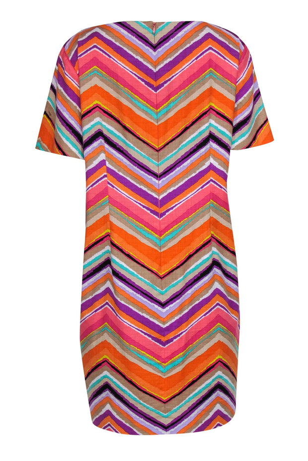 Current Boutique-Trina Turk - Multicolor Chevron Print Short Sleeve Shift Dress Sz 14