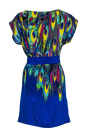 Current Boutique-Trina Turk - Blue & Multicolor Psychedelic Print Dress w/ Waist Sash Sz 4