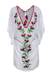 Current Boutique-Trina Turk - White & Multicolor Embroidered Short Sleeve Cover-Up Sz S