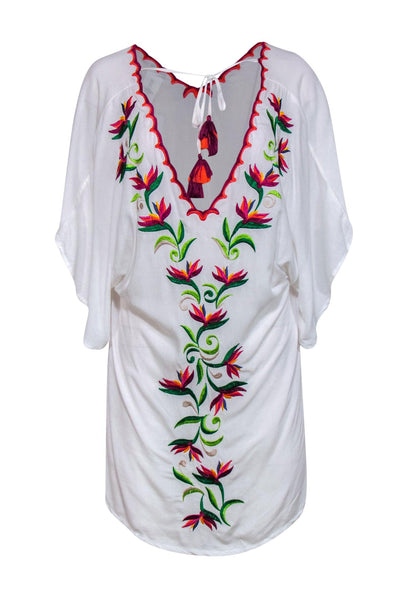 Current Boutique-Trina Turk - White & Multicolor Embroidered Short Sleeve Cover-Up Sz S