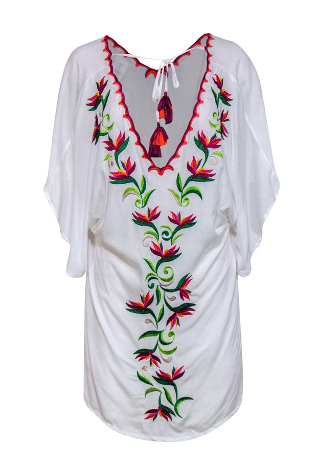 Current Boutique-Trina Turk - White & Multicolor Embroidered Short Sleeve Cover-Up Sz S