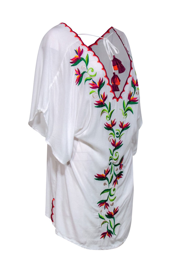 Current Boutique-Trina Turk - White & Multicolor Embroidered Short Sleeve Cover-Up Sz S