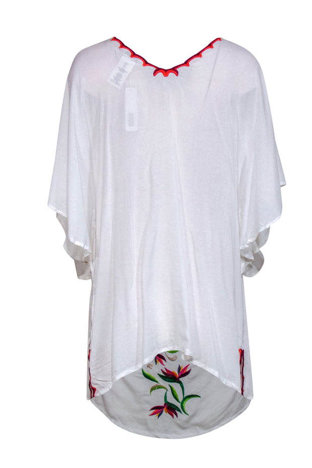Current Boutique-Trina Turk - White & Multicolor Embroidered Short Sleeve Cover-Up Sz S