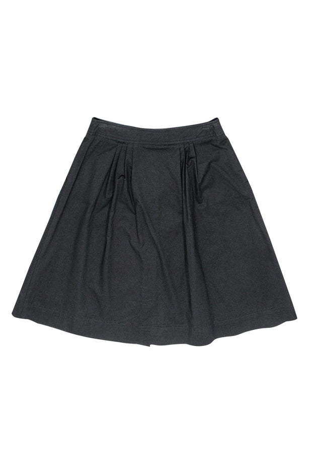 Current Boutique-Trina Turk - Black Pleated Button-Up A-Line Skirt Sz S