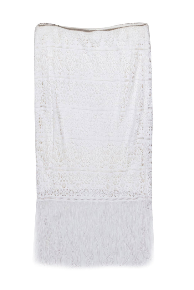 Current Boutique-Trina Turk - White Crochet Fringe Hem Midi Skirt Sz S