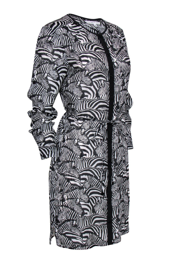 Current Boutique-Trina Turk - White & Black Zebra Print Button-Up Belted Shirtdress Sz 4