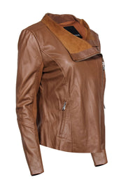 Current Boutique-Trouve - Tan Leather Draped Jacket w/ Zipper Back Sz M