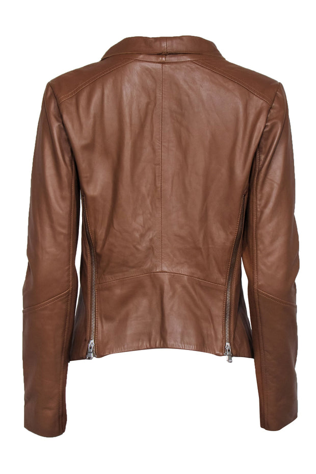 Current Boutique-Trouve - Tan Leather Draped Jacket w/ Zipper Back Sz M
