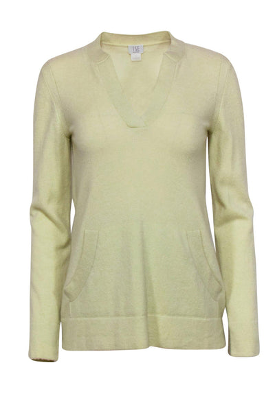 Current Boutique-TSE Cashmere - Light Lime Green Notch Neck Cashmere Sweater Sz S