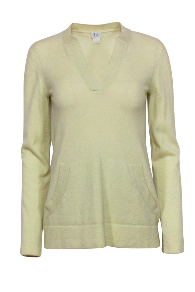 Current Boutique-TSE Cashmere - Light Lime Green Notch Neck Cashmere Sweater Sz S