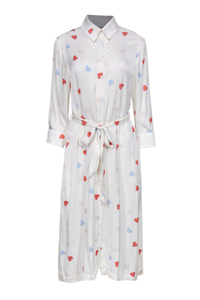 Current Boutique-Tucker - Cream Heart Print Button Down Sheath Dress Sz M