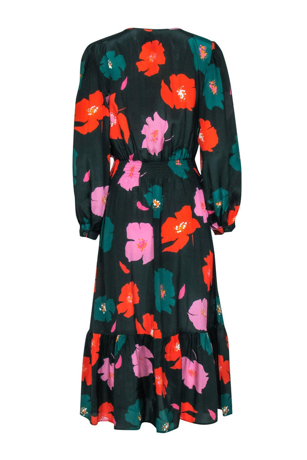 Current Boutique-Tucker - Green Floral Long Sleeve Quarter Button Midi "Juliette" Dress Sz L
