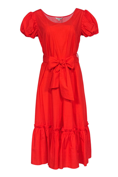 Current Boutique-Tucker - Orange Puff Sleeve Maxi Dress w/ Tie Waist Sz L