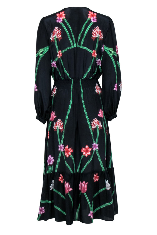 Current Boutique-Tucker - Black Art Nouveau Floral Print Maxi Dress Sz L