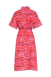 Current Boutique-Tucker - Button Down Red & Pink Abstract Pattern Shirt Dress Sz M