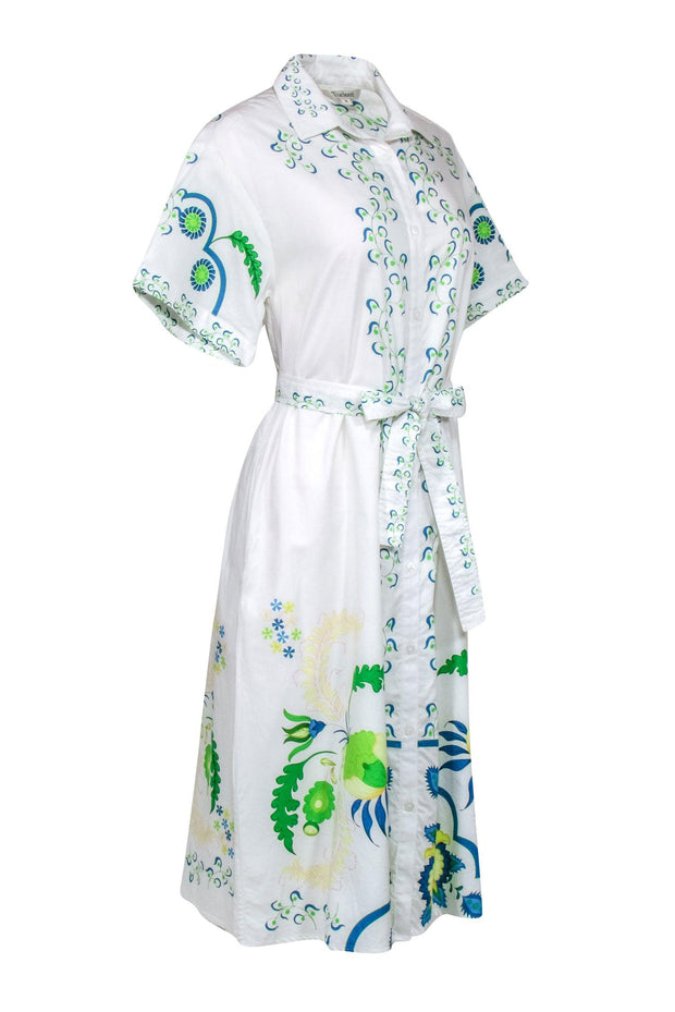Current Boutique-Tucker - White Midi Shirt Dress w/ Multi-Colored Floral Print Sz M