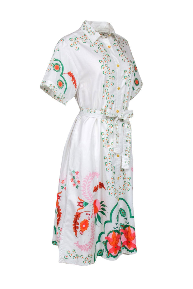 Current Boutique-Tucker - Multi-Color Floral Print Midi Shirt Dress w/ Pockets Sz M