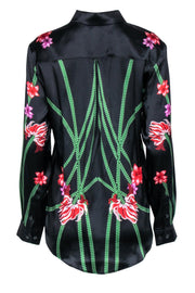 Current Boutique-Tucker - Black Floral Silk Blend Blouse Sz M