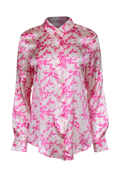 Current Boutique-Tucker - Cream & Pink Cherry Blossom Print Silk Blend Blouse Sz M
