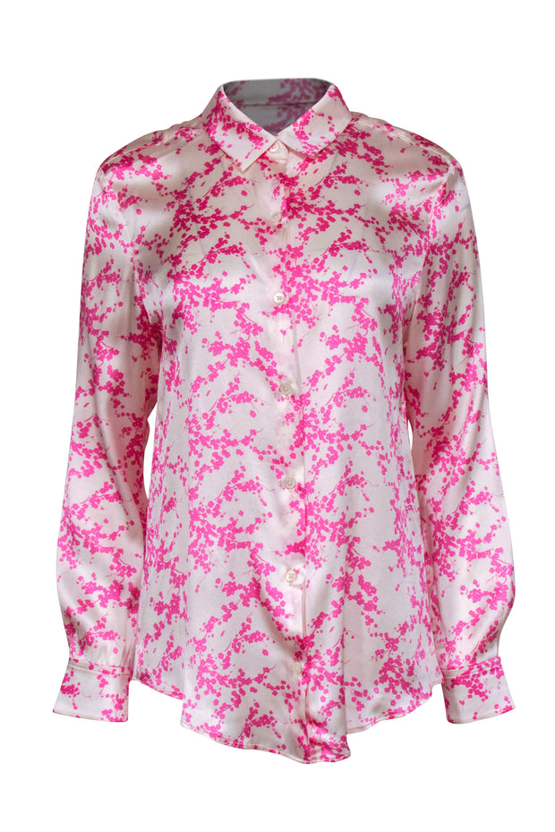 Current Boutique-Tucker - Cream & Pink Cherry Blossom Print Silk Blend Blouse Sz M