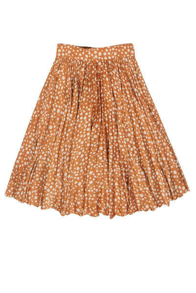 Current Boutique-Tucker - Light Orange & Cream Speckled Polka Dot Pleated Midi Skirt Sz P