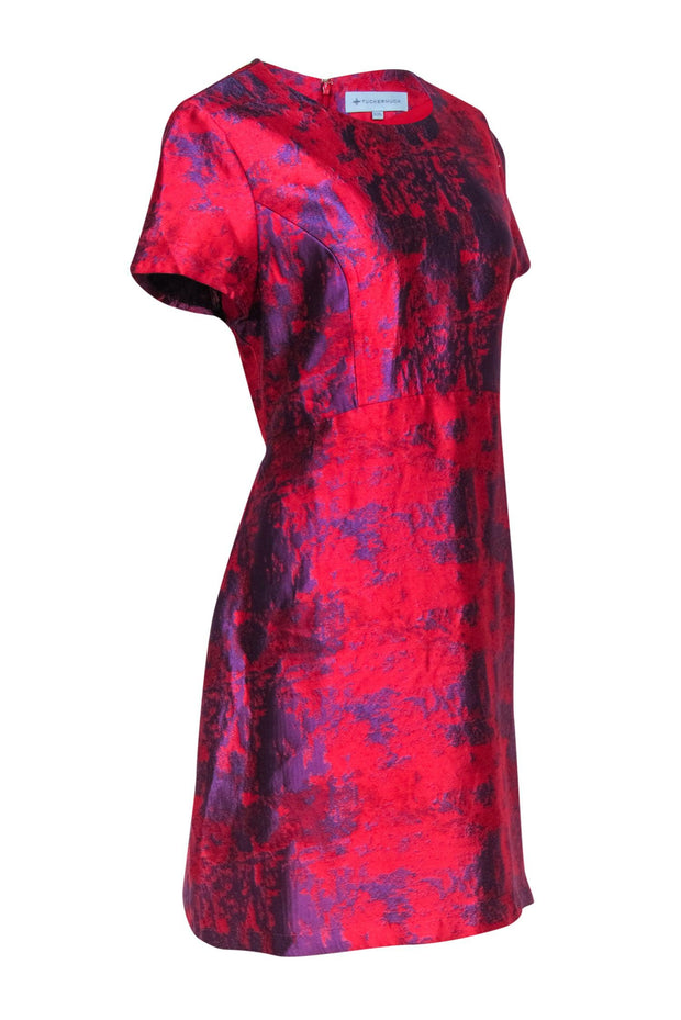 Current Boutique-Tuckernuck - Red & Purple Brocade Short Sleeve Dress Sz XXL
