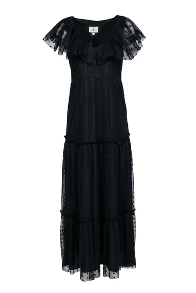 Current Boutique-Tuckernuck - Black Swiss Dot Tulle Maxi Dress w/ Ruffles Sz S