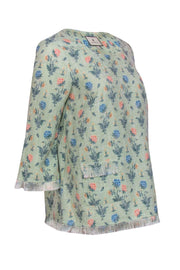 Current Boutique-Tuckernuck - Mint Floral Print Long Sleeve Fringed Top Sz S