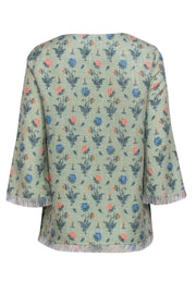 Current Boutique-Tuckernuck - Mint Floral Print Long Sleeve Fringed Top Sz S