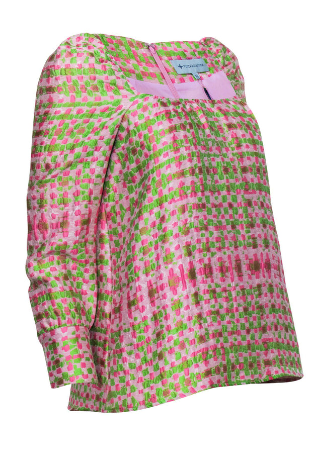 Current Boutique-Tuckernuck - Pink & Green Square Neck Textured Blouse Sz XS