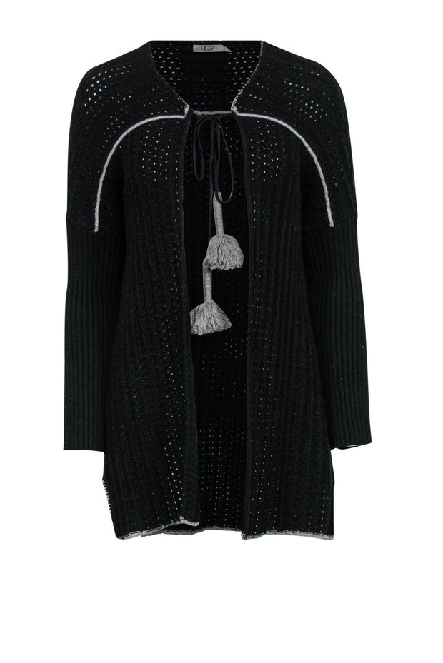 Current Boutique-UGG - Black Knit Longline Riley Cardigan w/ Neck Tie Sz XS/S