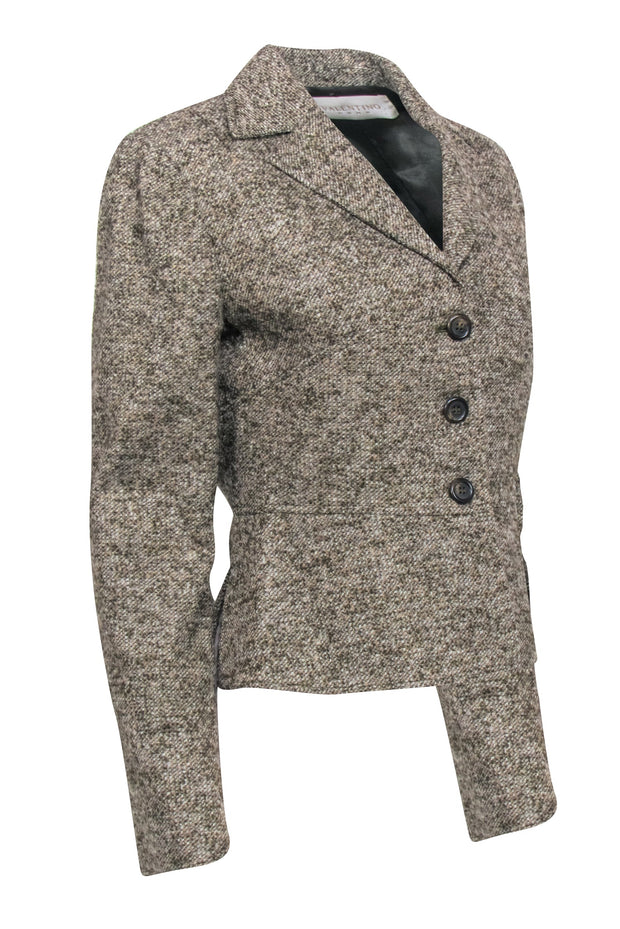 Current Boutique-Valentino - Olive, Beige, & Cream Tweed Blazer Sz 10