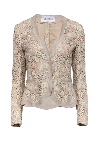 Current Boutique-Valentino - Beige Lace Vintage Blazer Sz 8
