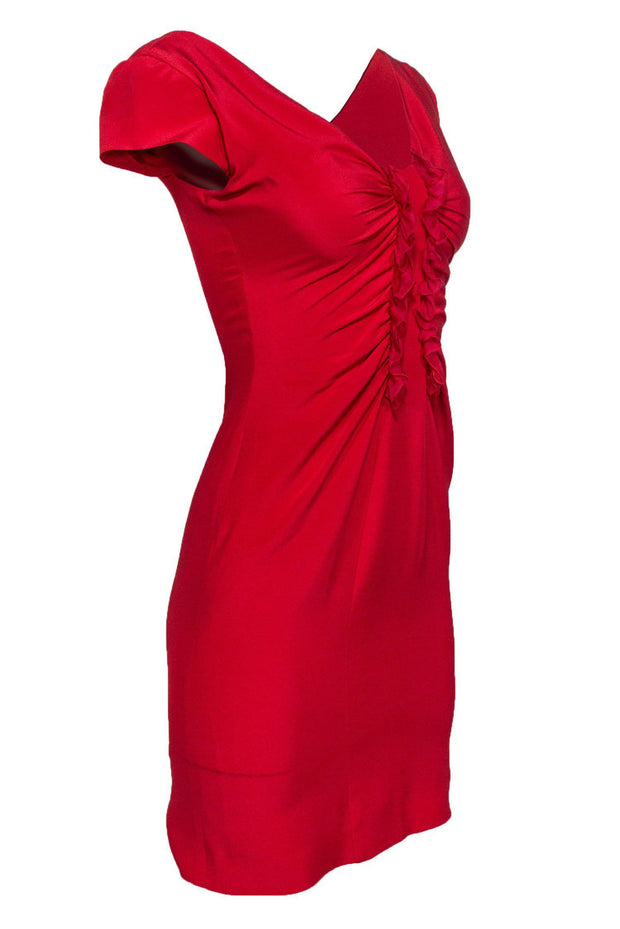 Current Boutique-Valentino - Red Cap Sleeve Dress w/ Ruffles Sz S