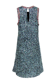Current Boutique-Varun Bahl - Blue Sequin Sleeveless Shift Dress w/ Floral Embroidered Trim Sz 8