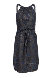 Current Boutique-Vera Wang - Black & Dark Bronze Tie-Front Jacquard Dress Sz 4