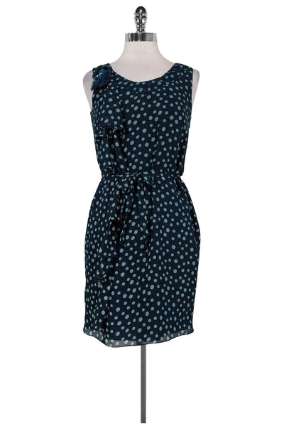 Current Boutique-Vera Wang Lavender Label - Navy & Teal Dotted Dress Sz 2