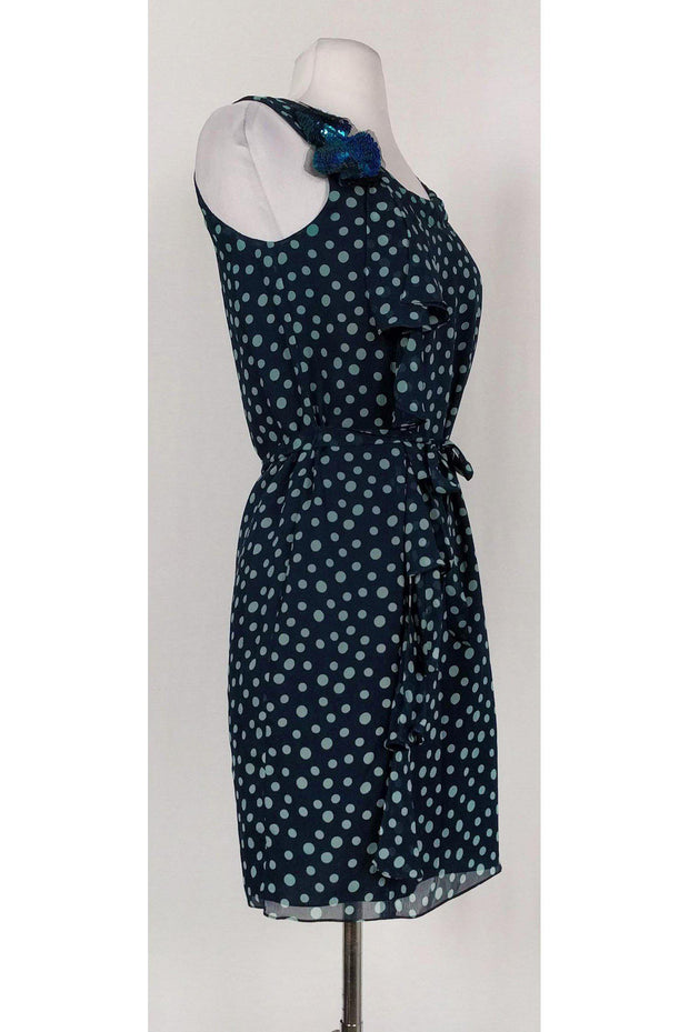 Current Boutique-Vera Wang Lavender Label - Navy & Teal Dotted Dress Sz 2