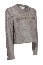 Current Boutique-Veronica Beard - Grey & Silver Tweed Cropped Blazer w/ Rhinestone Embellishment Sz 16