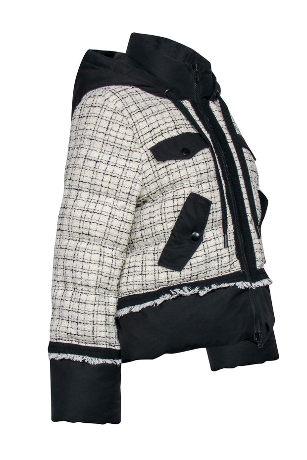 Current Boutique-Veronica Beard - Cream & Black Tweed Puffer Coat Sz M