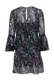 Current Boutique-Veronica Beard - Dark Green & Multicolored Paisley Print Bell Sleeve Silk Drop Waist Dress Sz 4