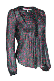 Current Boutique-Veronica Beard - Black & Multicolor Floral Silk Long Sleeve Blouse Sz 0