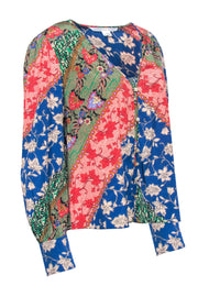 Current Boutique-Veronica Beard - Blue, Red, & Multicolor Floral Button Front Blouse Sz 10