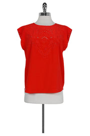 Current Boutique-Veronica Beard - Coral Eyelet Cap Sleeve Blouse Sz 6