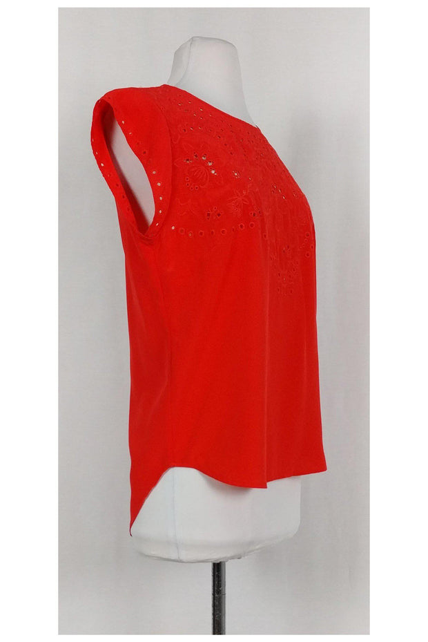 Current Boutique-Veronica Beard - Coral Eyelet Cap Sleeve Blouse Sz 6