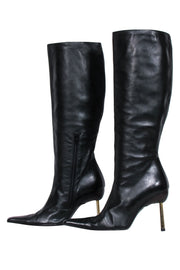 Current Boutique-Versace – Black Leather Boots w/ Gold Stiletto Heel Sz 8