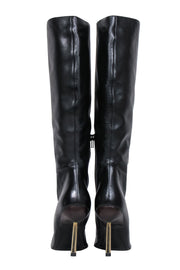 Current Boutique-Versace – Black Leather Boots w/ Gold Stiletto Heel Sz 8