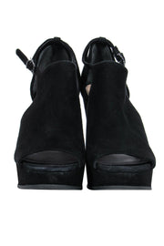 Current Boutique-Via Spiga - Black Suede Peep Toe Platform Wedges Sz 6.5