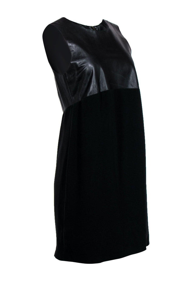 Current Boutique-Vince - Black Shift Dress w/ Leather Bust Sz 10
